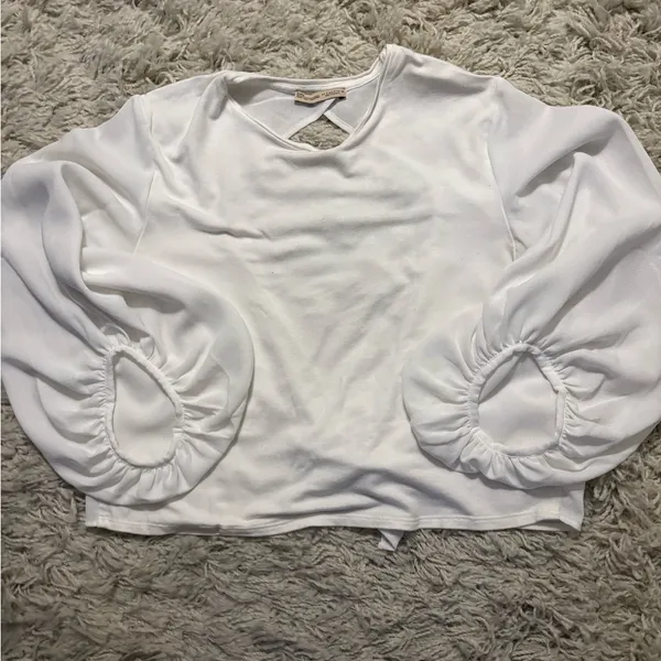 Zara Elegant White Cut Out Tie-Back Blouse Size S - Image 3