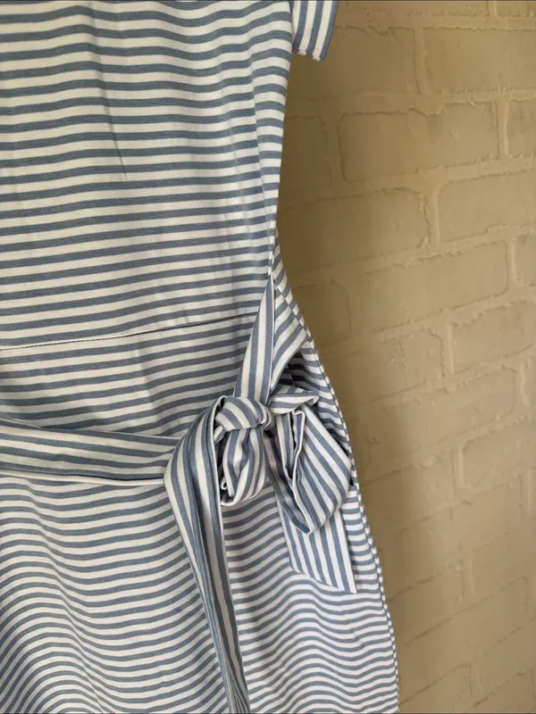 Merokeety dress Striped Tie Waist Casual Dress in Light Blue White pockets soft - Image 4