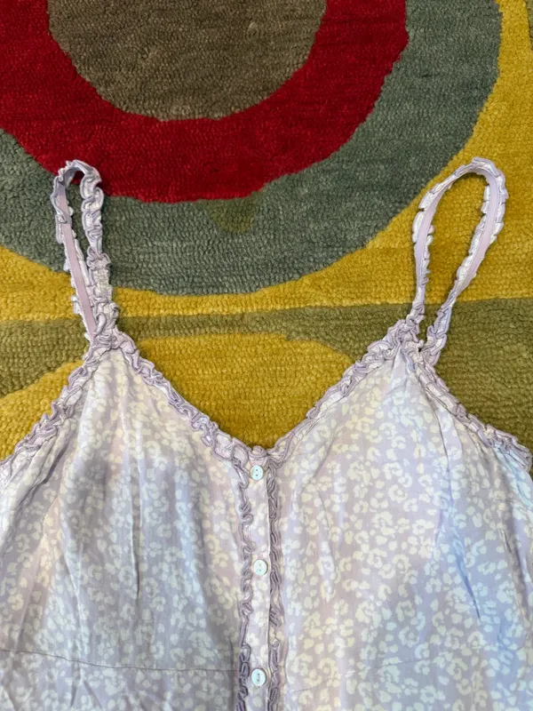 Aerie Purple White Very Mini Short Sundress Ruffle Spaghetti Straps Size Small - Image 2