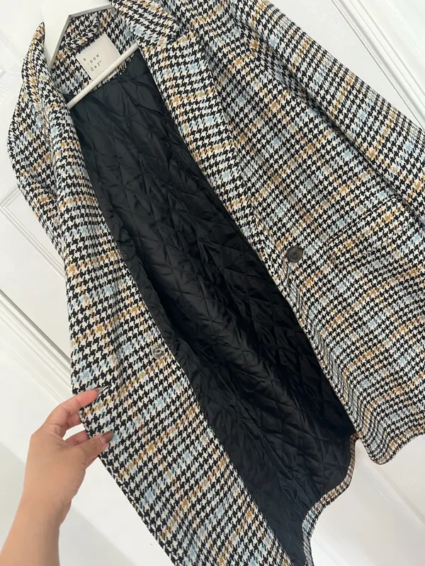 A New Day Houndstooth Plaid Coat L Double Breasted Preppy Academia Chic Blazer - Image 6
