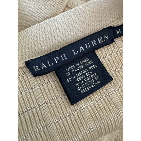 Ralph Lauren X Wimbledon Cream Ribbed Knit Button Crest Cardigan Sweater Medium - Image 8