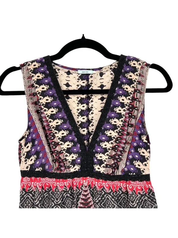 Kimchi Blue Silk Boho Chic Artsy Mini Dress Purple Black Multi Size Small - Image 2
