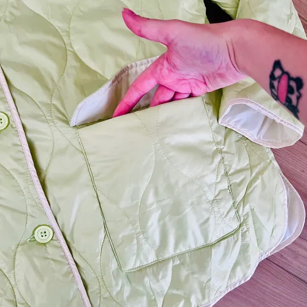 Lime Green Quilted Jacket Size L - Image 3