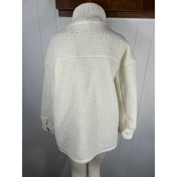 Aerie Dream Sherpa Shacket Jacket Shirt in Cream. Size Large - Image 5