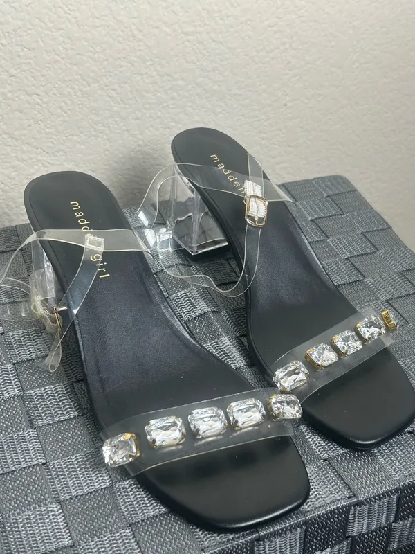 Madden Girl Women's Size 6.5 Heels Clear Acrylic Block Heel Sandals Rhinestones - Image 2