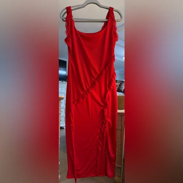 NEW Red High Slit Ruffle Bodycon Maxi Wedding Party Prom Dress XL - Image 4