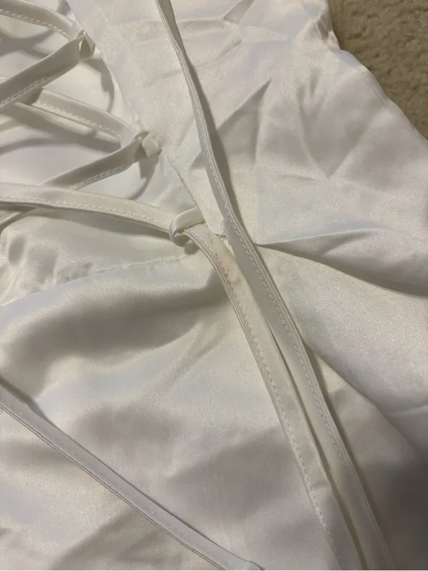 Peppermayo White Bow-Shoulder Button Mini Dress - Image 6