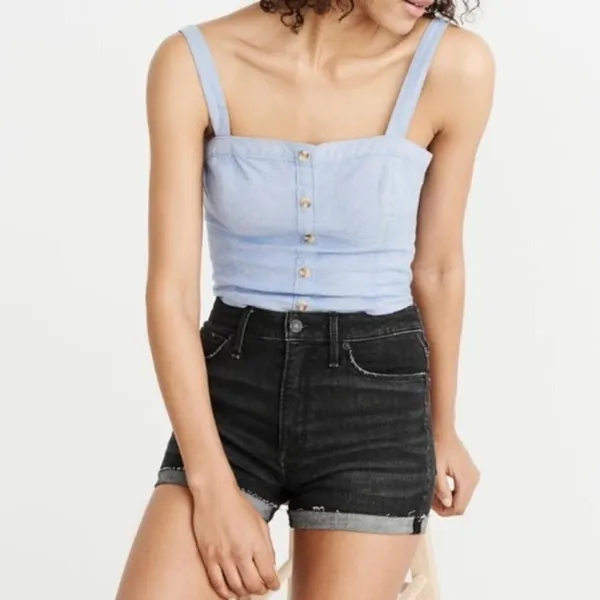 A&F • Simone High Rise Short black stretch denim cutoffs rolled hem cuffed - Image 2