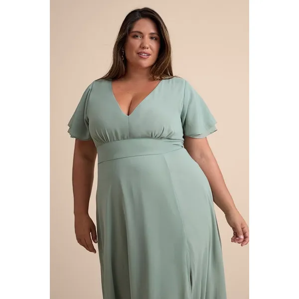 NWT Lulus Promise Of Love Sage Brush Flutter Sleeve Maxi Dress Bridesmaid Sz 2X - Image 5