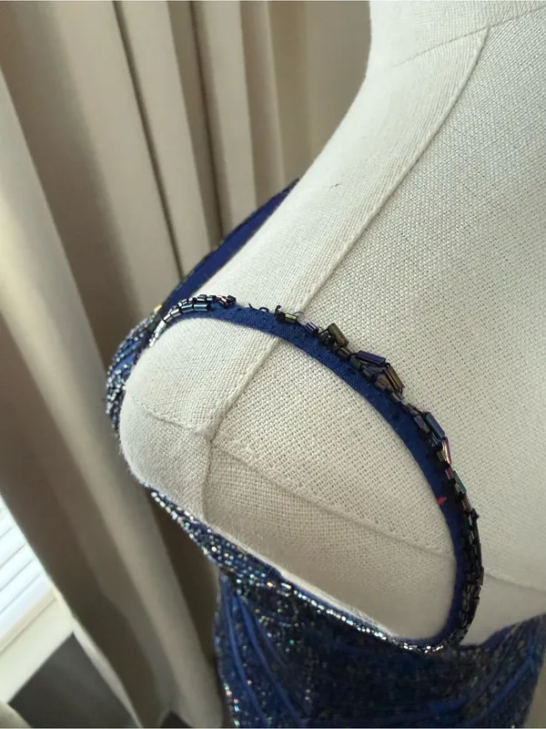 Mia Bella Silk Beaded Y2K Royal Blue Evening Gown Dress Size S - Image 8