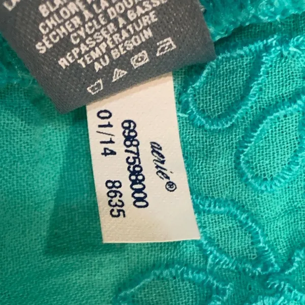 Aerie Medium Short-sleeved Scoop-neck Turquoise Blouse With Eyelet Embroidery. - Image 6