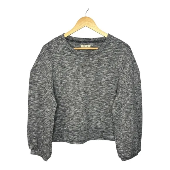 Madewell Space Dye Puff Sleeve‎ Sweatshirt Womens Large Grey Marled Casual Top - Image 3