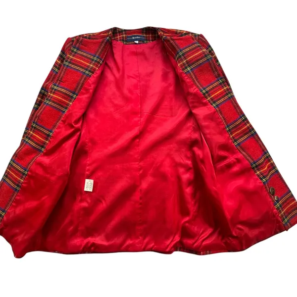 VTG Breeches Red Tartan Plaid Skirt‎ Suit Set Womens 8 Wool Blend Blazer Skirt - Image 4
