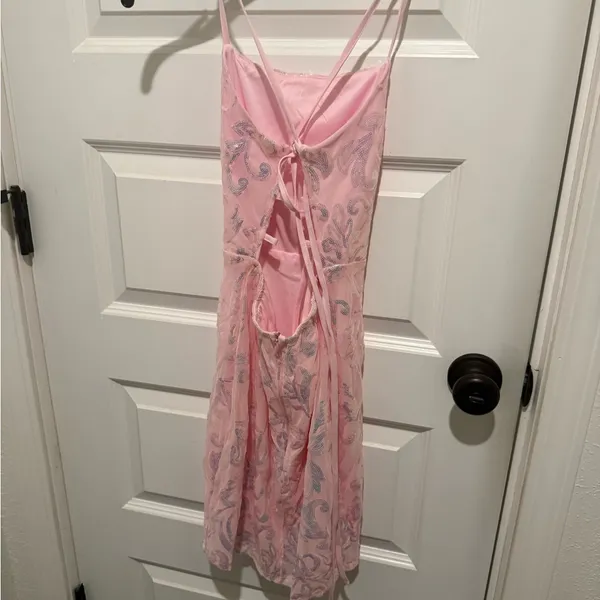 Formal Pink Sequined Embroidered Dress - Image 6