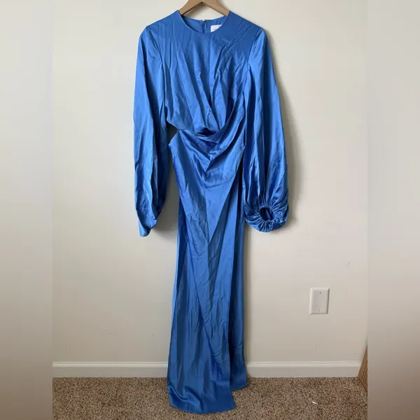 NWT Significant Other Lara Blue Satin Long Sleeve Maxi Dress Size 4 - Image 4