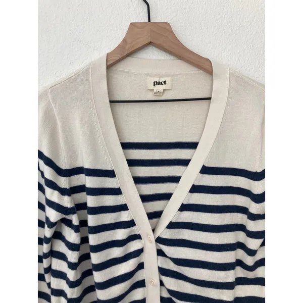 Pact Organic Cotton Earthcore Gritty Boho Granola Girl Striped Cardigan Sweater - Image 3
