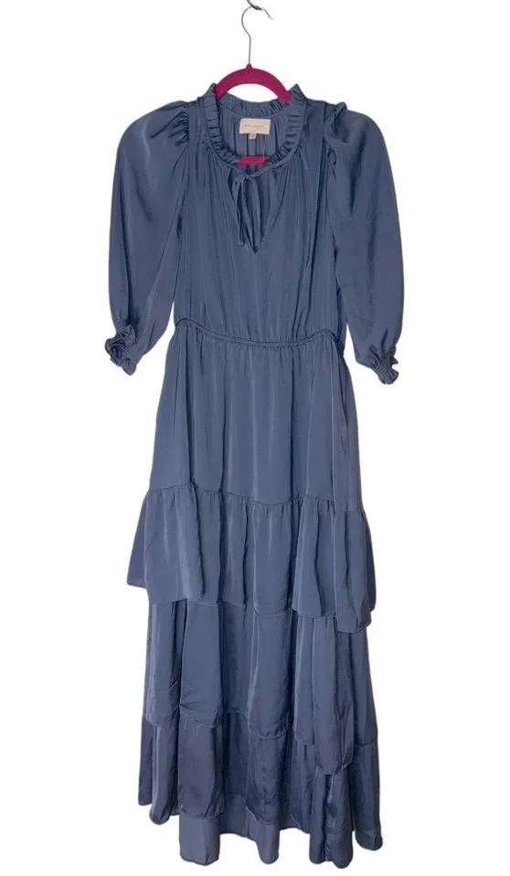 Melloday Women's Medium Elegant Blue Tiered Midi Dress - Image 2