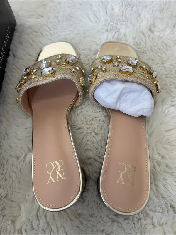 NY & Company Raquelle Heeled Rhinestone Jute Sandals - Image 10
