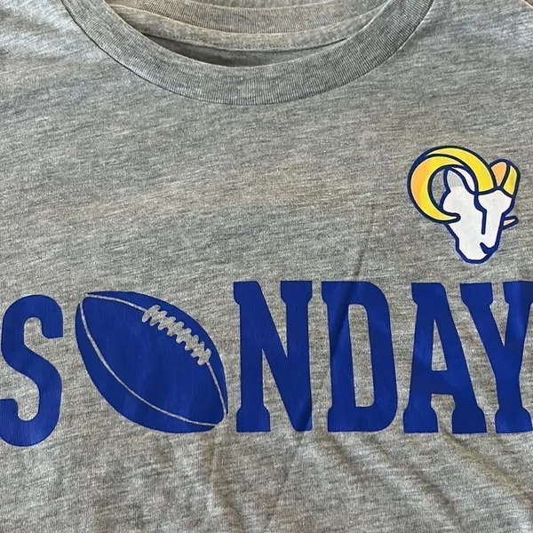 NFL LA Rams Sunday Football Women’s Short Sleeve Heather Gray T-Shirt- Large - Image 7