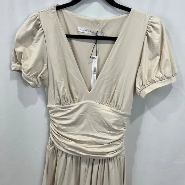 Susana‎ Monaco V Neck Jumpsuit Size Small Beige (Almond) Wide Leg Ruched Stretch - Image 2