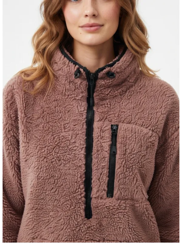 PINK Victoria's Secret Sherpa Teddy Half Zip Pullover Jacket In Rose Size XL - Image 4