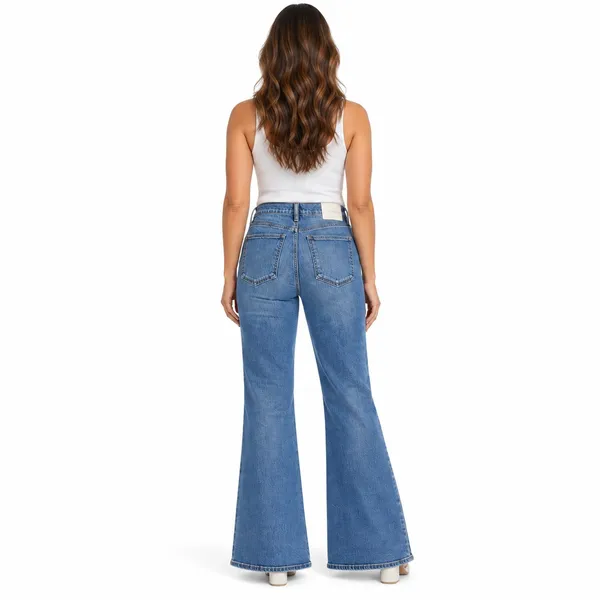 Express 70s Flare Jeans Womens Size 14R Blue Denim Y2K Western Boho Festival - Image 5