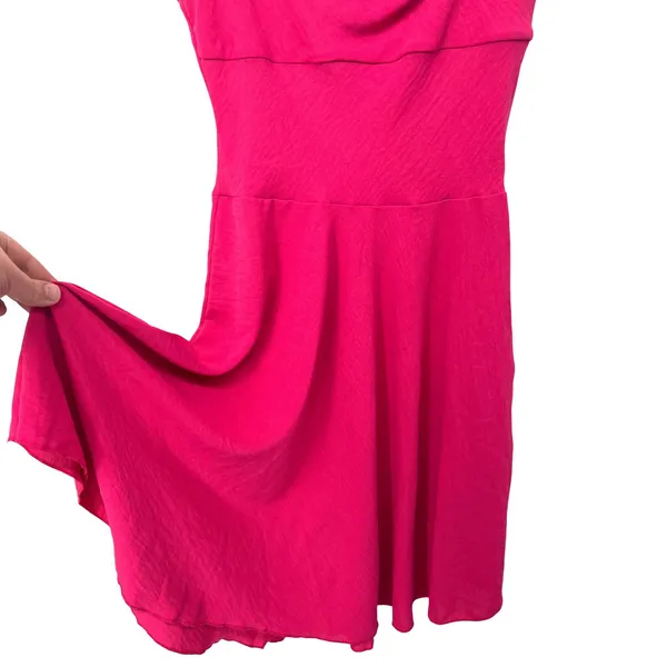 See You Monday Y2K‎ Hot Pink Cowl Neck Fit Flare Mini Dress MED Festival Barbie - Image 3