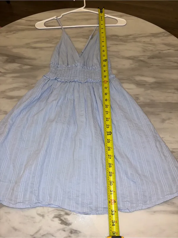 Light Blue Smocked Waist Spaghetti Strap Dress - Image 4