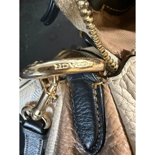Coach Elle Hobo Colorblock Leather Shoulder Bag Chalk‎ Taupe Black 3154 - Image 6