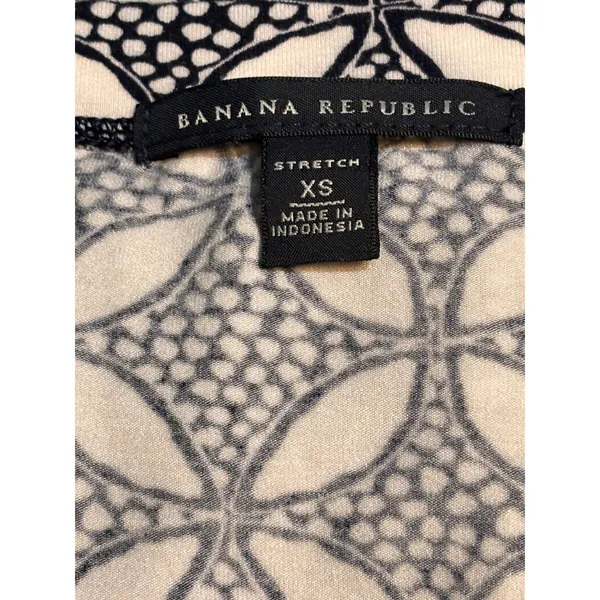 Banana Republic XS Black White Geometric Print Dress Smocked Waist Stretch - Image 2