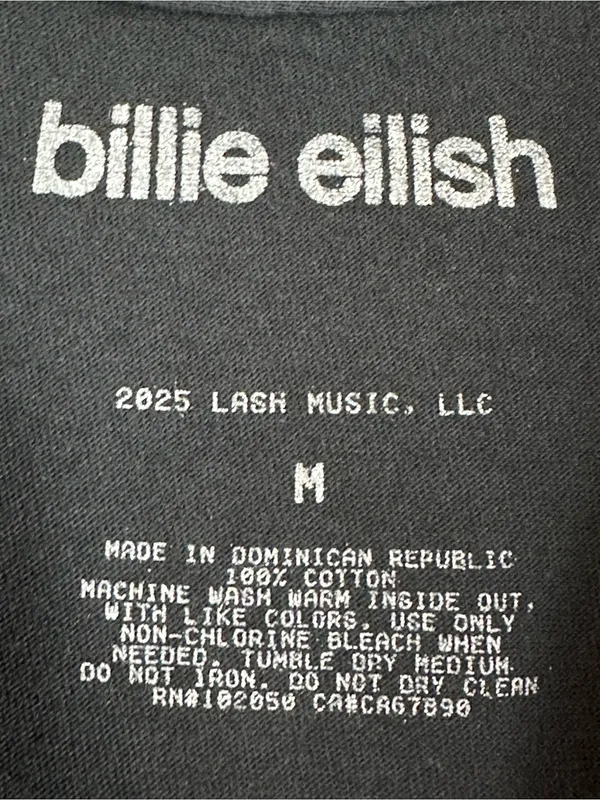 Billie Eilish 2025 Official Graphic Band T-Shirt Black Red Size Medium Grunge - Image 6
