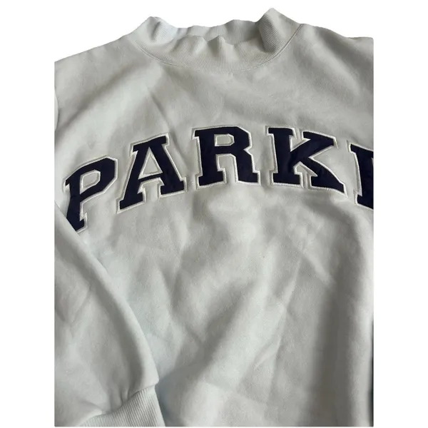 Parke Hometown Varsity Mockneck Sweatshirt Cloud Blue S/M Fleece Sold Out - Image 3