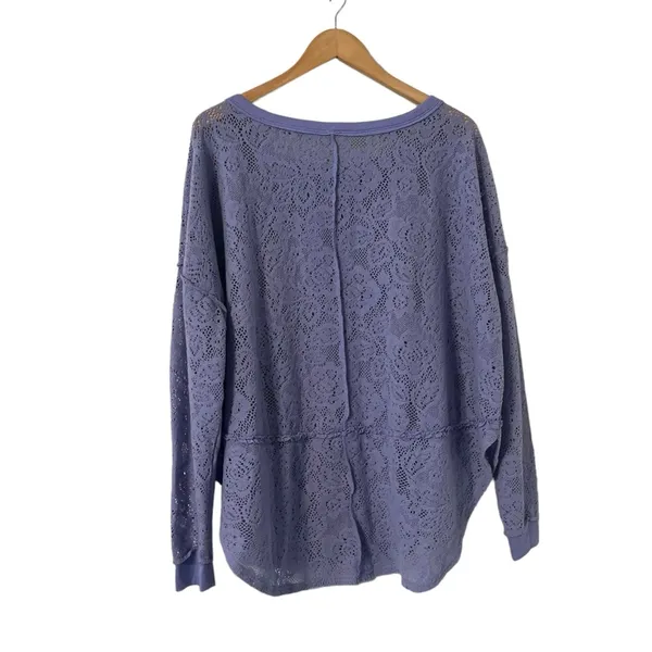 FREE PEOPLE Purple Glacier Not Cold In This Top Lilac Lace Pullover Top Crew - Image 8