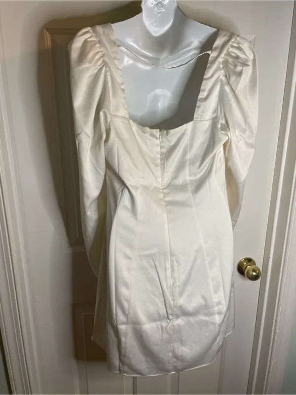Danielle Bernstein White Square Neck Long Sleeve Mini Dress Size Large - Image 5