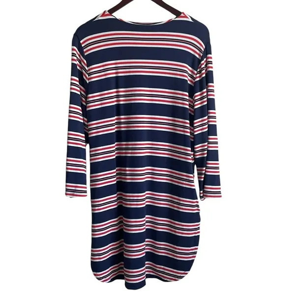 La Blanca Women Sailor Striped Dress L Lace‎ Up Nautical Coastal Preppy Resort - Image 2