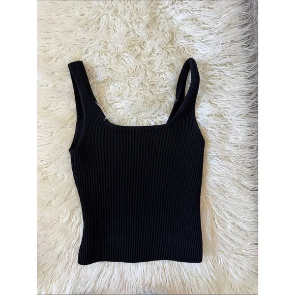 Babaton Sculpt Knit Squareneck Ribbed Tank Top Black - Image 6