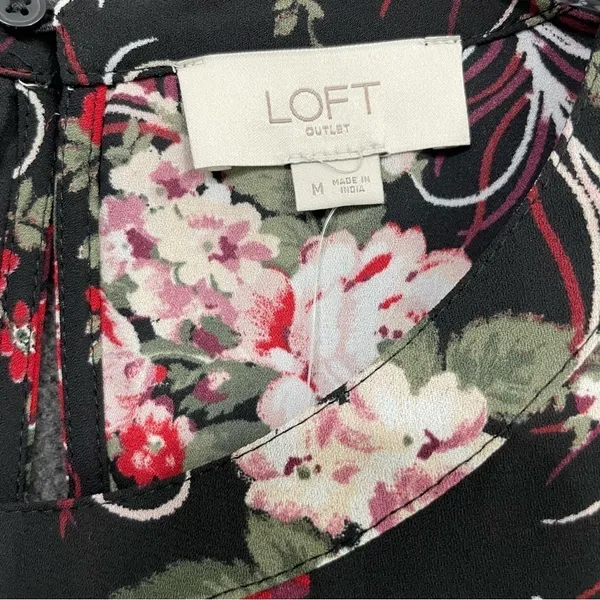 LOFT Black Floral Bell Sleeve Blouse Size M - Image 10