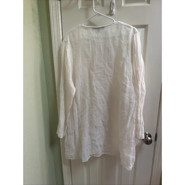 Flax Linen Sz M Cream White Sheer Tunic Top Shirt Dress Beach Coverup Breezy - Image 5