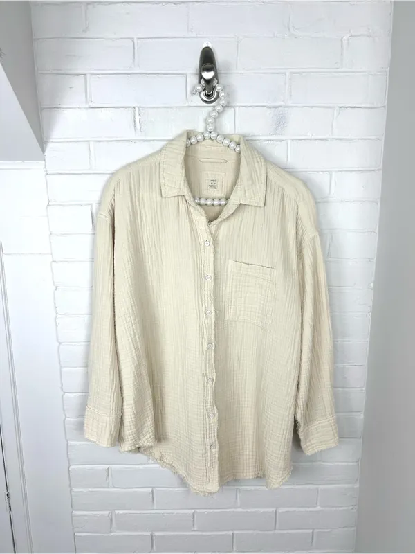 Aerie Pool To Party Gauze Cotton Button Down Coverup Shirt Size XS - Image 4