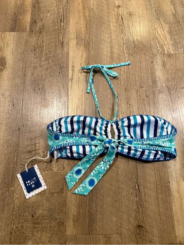 NWT Roller Rabbit x Target reversible Mint and Blue Floral Bandeau Bikini Top L - Image 3