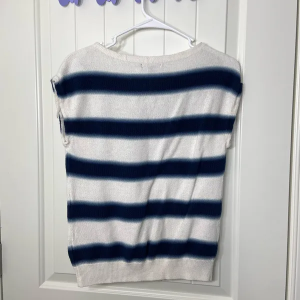 CHAPS women’s white navy striped knit sleeveless lace neck top‎ shirt small - Image 7
