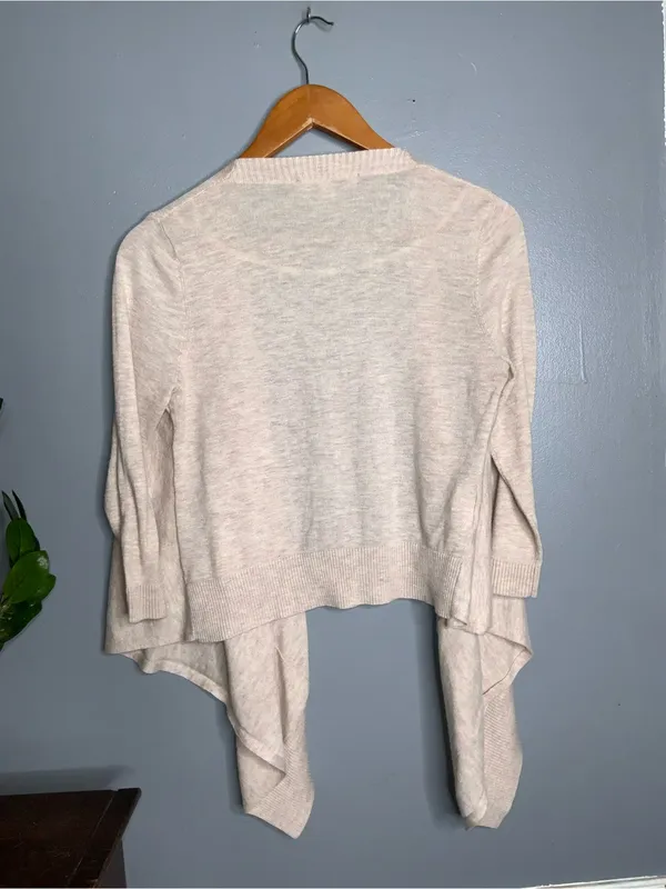 LOFT Cream Open-Front Draped Front Cropped Back Cardigan Medium - Image 5