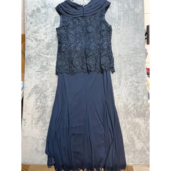Patra Womens Size 18 Navy Blue Lace Chiffon Maxi Formal Evening Dress - Image 2