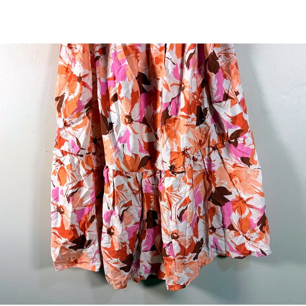 GeeGee Pink Orange Floral Smocked Puff Sleeve Tiered Mini Dress‎ 2XL - Image 6