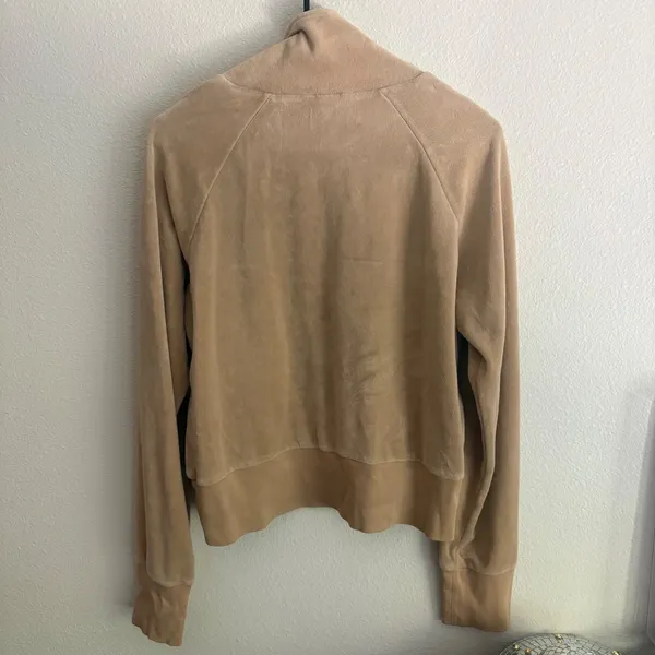 Moda International Tan Velour Quarter Zip Pullover Sweatshirt Large Raglan - Image 8