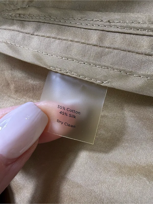 Talbots Cotton Silk Blend Khaki Double-Breasted Trench Coat - Image 6