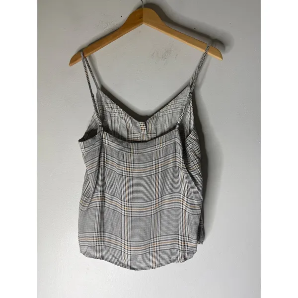 Abercrombie & Fitch Plaid Button Front Camisole Top Grey Tan Large Viscose Camis - Image 2