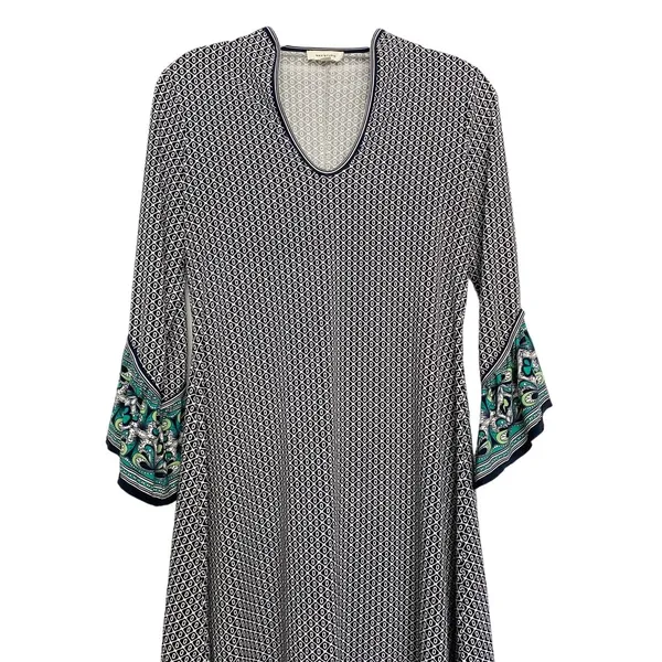 Max Studio Womens‎ XS Navy Geometric V-Neck Bell Sleeve Paisley Knit Dress - Image 8