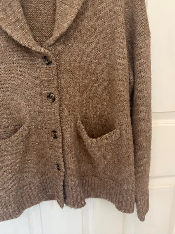 Old Navy Heathered Cozy Shawl Cardigan on Heathered Camel - Image 5
