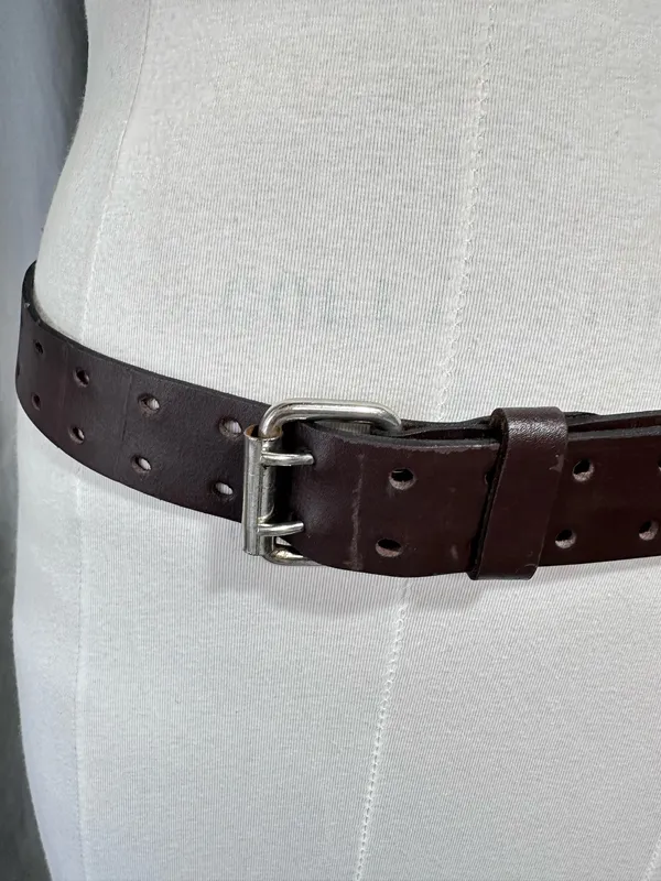 Leather Belt Size L Brown Double Prong Silver Buckle Waist Band Unisex Western - Image 4